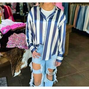NEW WITHBLACK zoe cactus striped shirt in blue